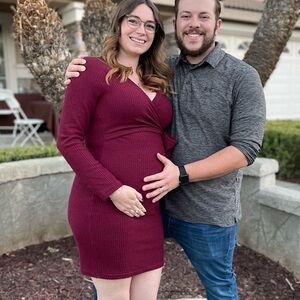 Maternity SHEIN Red Long Sleeve Plunge Bodycon Dress